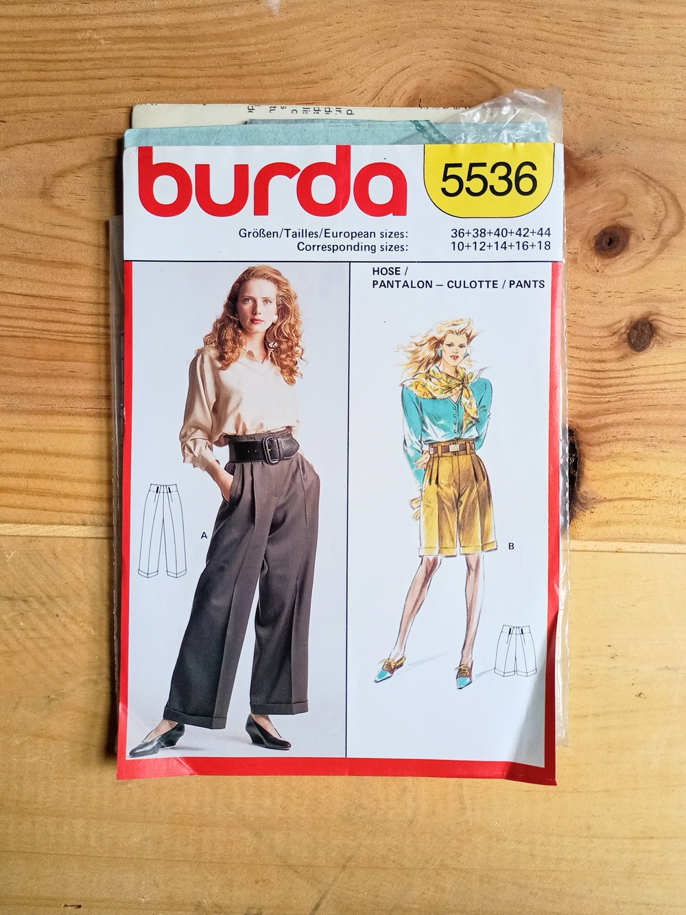 Burda 5536 Women's High-Waist Wide Leg Pants Pattern Size 14 Cut